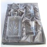 Anthony Cotton Collection - Boxed cut glass decanter set with two whisky tumblers, centrepiece,