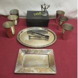 Alchemy of England pewter Art Deco style candle holder, WMF tray, silver plated tray, 6 WMF