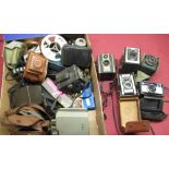 Various vintage cameras including Kodak Brownies, Ful-vue, Voigtlander Perkeo self erecting camera