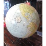 "New Standard College Globe", inflatable terrestrial globe on metal stand