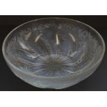 c.1930's R. Lalique opalescent glass bowl relief moulded in swirling leaf pattern, W24cm