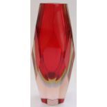 Murano triple Sommerso multi facet cut vase in the manner of Flavio Poli or Mandruzzato, H17cm