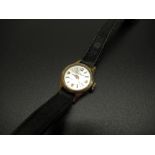 Ladies Pierre Bassin 18ct gold hand wound wrist watch, signed silvered dial with applied gold