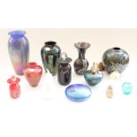 Selection of iridescent art glass incl. Alum Bay, Royal Brierley and other unmarked pieces,