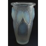 c. 1930's R. Lalique opalescent 'Ceylan' pattern vase, the body relief moulded with budgerigars on a