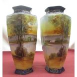 Withdrawn - Pair of Noritake vases, decorated with landscapes, printed marks on base. H23cm (2)