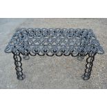 Hand crafted rectangular garden table constructed from used horse shoes, L136cm W64cm H76cm