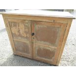 Victorian pine kitchen cupboard, two panelled doors, with single shelf, W110cm D51cm H100cm