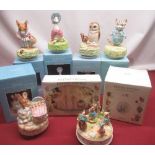 Six Schmid Beatrix Potter music box figures and a Schmid Beatrix Potter ceramic gardening set (7)