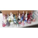 Collection of glass and ceramic eclectic bells inc. opaque glass, cut crystal glass, painted