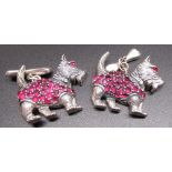 Pair of hallmarked sterling silver cufflinks in the form of Scottie dogs, set with rubies, stamped