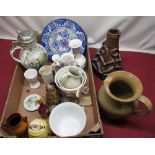 Collection of continental ceramics incl. Weinlese jug with pewter lid, Delft vase, Studio pottery