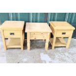 Pair of Casamore light oak single drawer bedside or lamp tables, W50cm D50cm H60cm, and a pine
