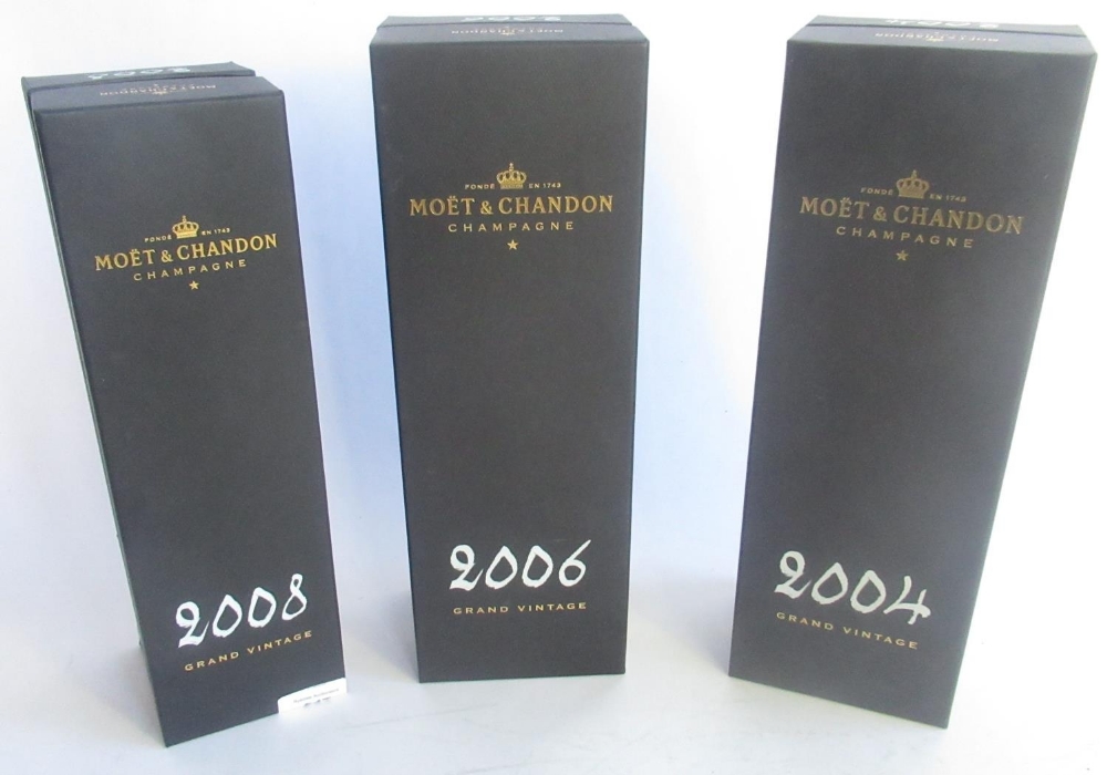 Anthony Cotton Collection - Three boxed Moet & Chandon Grand Vintage Champagne, 2004, 2006, 2008