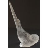 Lalique frosted glass budgerigar figurine, H15cm