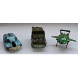 Collection of playworn sci-fi and military diecast vehicles, including Dinky Shado 2, Spectrum