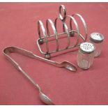 Withdrawn - Victorian silver hallmarked tongs, JBB Sheffield 1880, Geo.V silver hallmarked toast rac