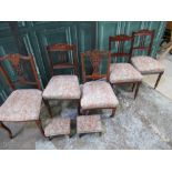 Set of three Edwardian walnut dining chairs, another similar, a nursing chair, and two stools, all