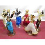 Six Murano style glass lady figurines incl Venetian glass company figure