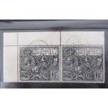 George V, block of 2 postmarked St.George and the dragon £1 stamps with margin (sg116)