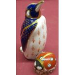 Royal Crown Derby model of a Penguin, code XLV111, (2nd quality) and a RCD Ladybird paperweight with