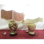 Late C20th ceramic table lamp with tassel shade H78cm, similar smaller table lamp H60cm (2)