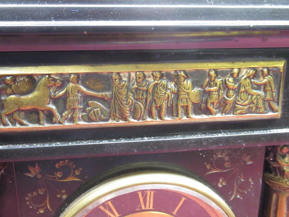 G.R late C19th French slate architectural mantle clock, cast brass classical frieze over half cast - Bild 2 aus 3