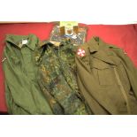 Military green wool field jacket, size 34R, 1994 Camo jacket, possibly German, 1998 Wahler green