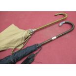 Early C20th parasol with bamboo handle, hallmarked silver mounts London 1915, L94cm, later parasol