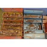 4 metal toolboxes, 3 with tools including socket sets, wrenches, spanners etc (4)