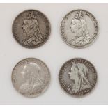 Four Victorian silver crowns, 1891 through 1894