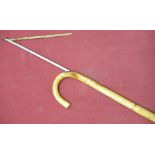 C20th bamboo horse measuring stick with silver plated and aluminium alloy pull out rule with brass