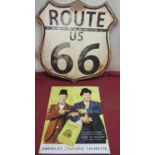 Cheryl Baker Collection - Vintage style Route 66 tin plaque, H51cm and an Old Gold cigarettes tin