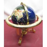 Late C20th hardstone terrestrial globe on lacquered brass gimbled stand