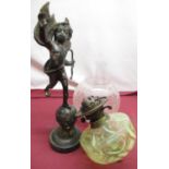 C20th eighteenth century style cast metal Cupid with gilded finish, arms outstretched on globe,