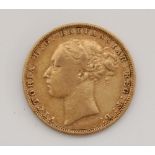 Queen Victoria 1880 bun head gold sovereign, 7.9g