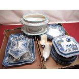 Late Victorian Copeland tureen and stand, overall transfer printed decoration in Oriental style with