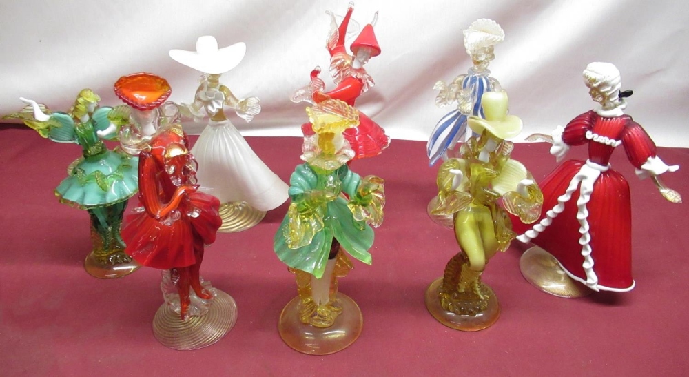 Eight Murano style glass figures of dancing ladies