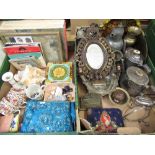 Antique Georgian cast metal sconce wall mirror, EPNS tea pots and other metal ware, sea shell and m