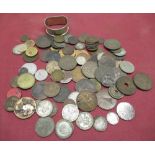 ERII silver napkin ring Chester 1961, Georgian cartwheel penny, collection of coins etc (qty)