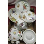 Royal Worcester Evesham table ware comprising flan dish, fruit bowl, terrines, salt and pepper etc