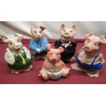 Set of five Wade Natwest pigs, Sir Nathanial Westminster (Father), Lady Hillary (Mother), Maxwell (