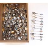 Large collection of silver plate and enamel souvenir spoons with some continental white metal and