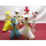 Six large Murano style glass figurines of dancing ladies