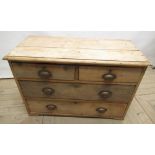 Victorian pine chest of two short and three long drawers, W92cm D42cm H62cm