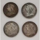 Four Victorian silver crowns, 1895 through 1898