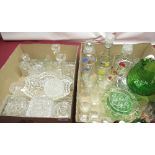 Two 1930's pressed glass dressing table sets, four ERII Imperial half pint glasses, three