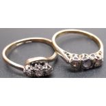 18ct yellow gold and platinum ring, the platinum mount set with two brilliant cut diamonds and a