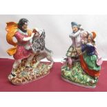 Two C19th Staffordshire figures, 'Samson and the Lion' H29cm, and a Highlander with family and