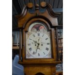 Geo.lll style oak long case clock, paper dial with quartz movement, H230cm